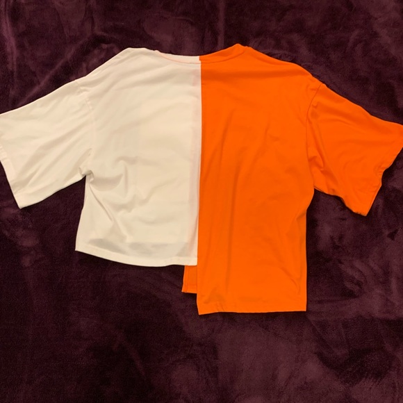 SHEIN split color shirt- white and orange - Picture 2 of 5